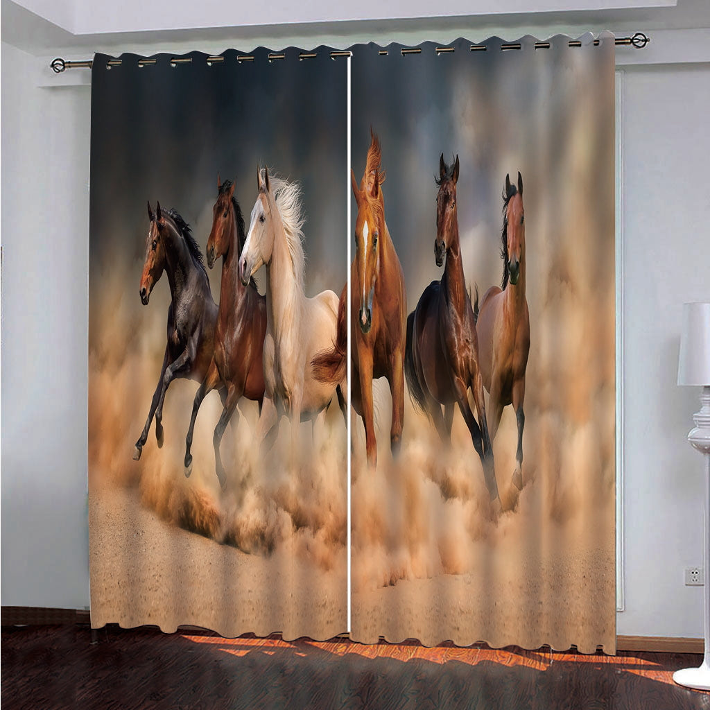 3D Printed Blackout Country Curtains Horses Galloping in the Desert 2 Panel Set 80 Inches Wide and 84 Inches Long Heat Insulation and Water-proof