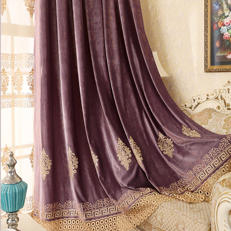 Elegant and Concise European Style 2 Panels Embroidered Flowers Shading Curtain Sheer Grommet Top Curtain