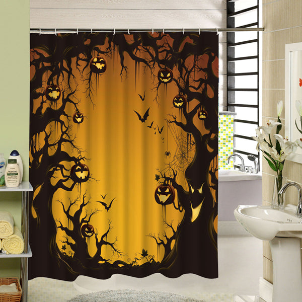 Scary Trees with Pumpkin Lanterns Halloween Poster 3D Printing Shower Curtain