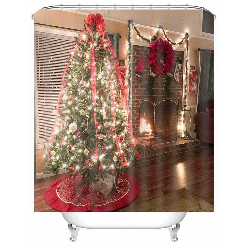 3D High Quality Delicate Christmas Tree Print Bathroom Shower Curtain Set