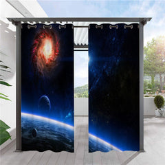 Modern Galaxy Outdoor Curtains 3D Scenery Cabana Grommet Top Curtain Waterproof Sun-proof Heat-insulating 2 Panels