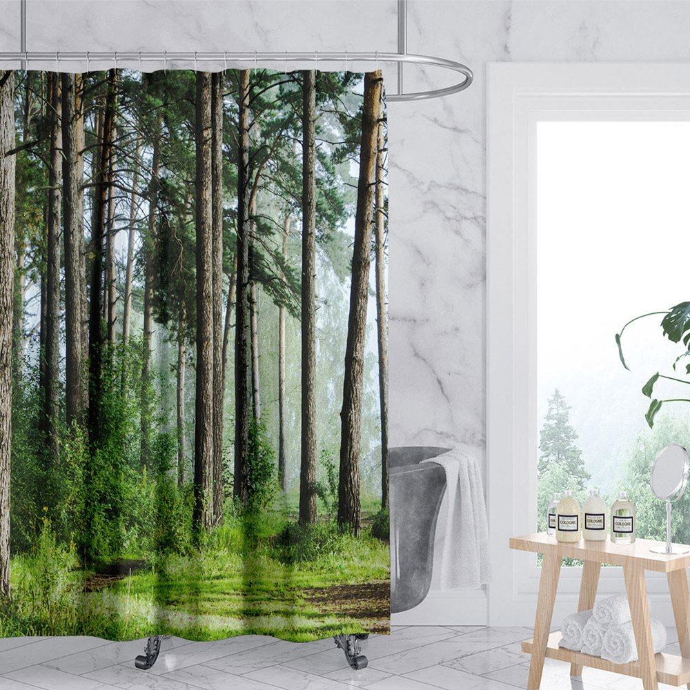 Modern 3D Printed Forest Shower Curtain Waterproof and Mildewproof Polyester