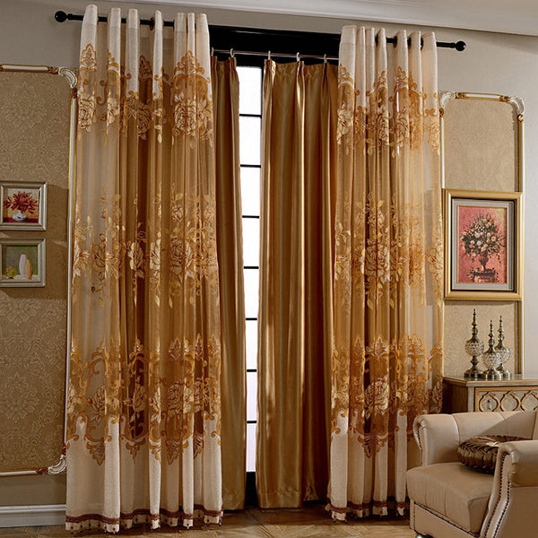 Decoration European Style Solid Golden Living Room Curtain Shading Cloth