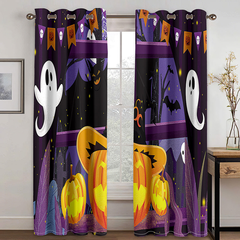 Halloween Pumkin 3D Printed Curtains Blackout Decoration Window Shading Curtain Custom 2 Panels Drapes