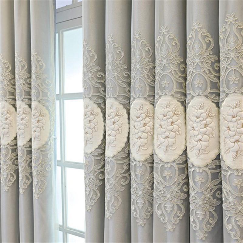 Floral Embroidery Window Curtain Set European Double Curtain Sheer and Lining Blackout Curtains for Living Room Bedroom 2 Panels Drapes Decoration