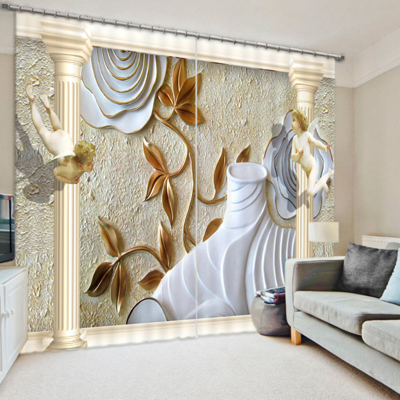 Designer Relief Flower 3D Printed Polyester Curtain