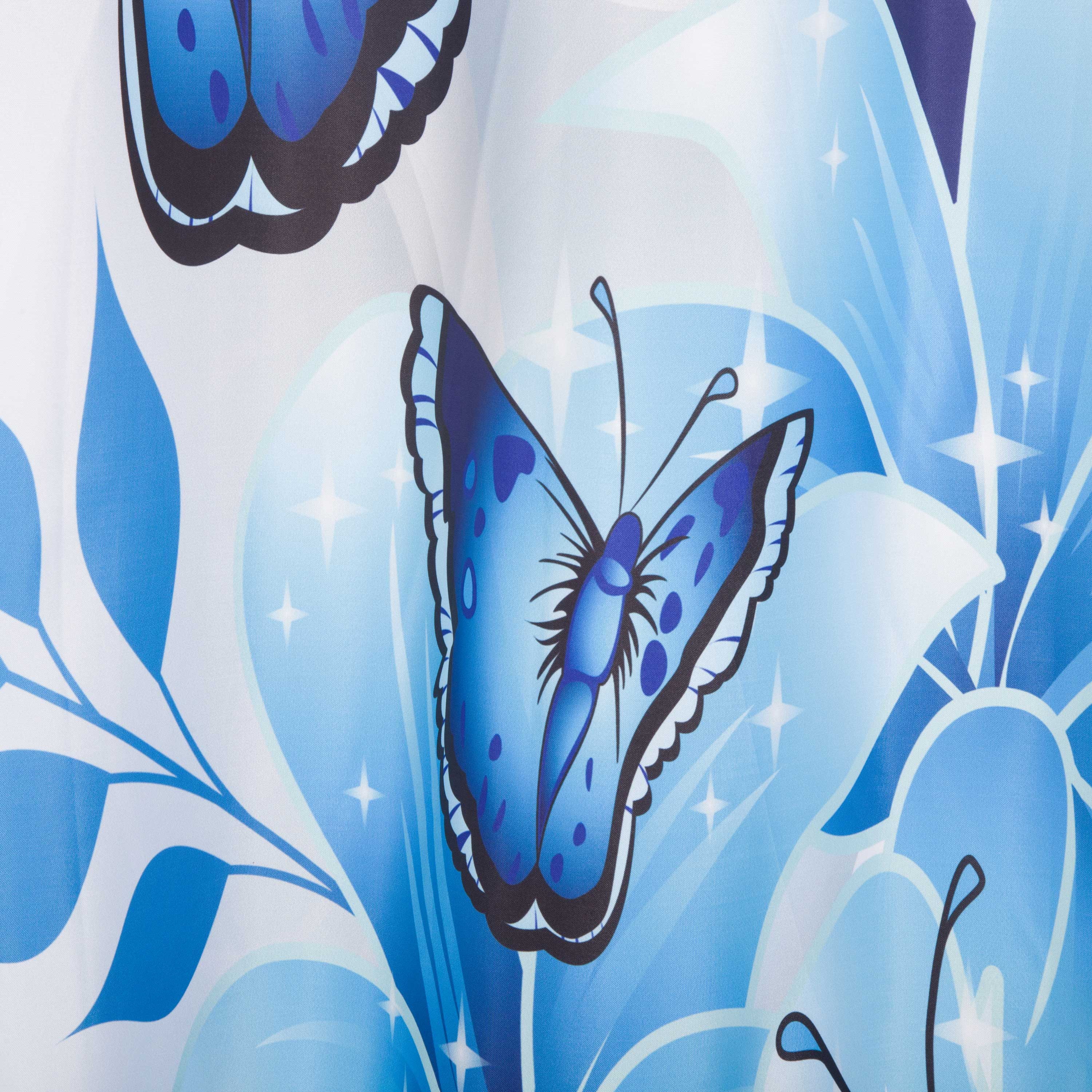 3D Butterflies and Flowers Printed Polyester Sky Blue Bathroom Shower Curtain