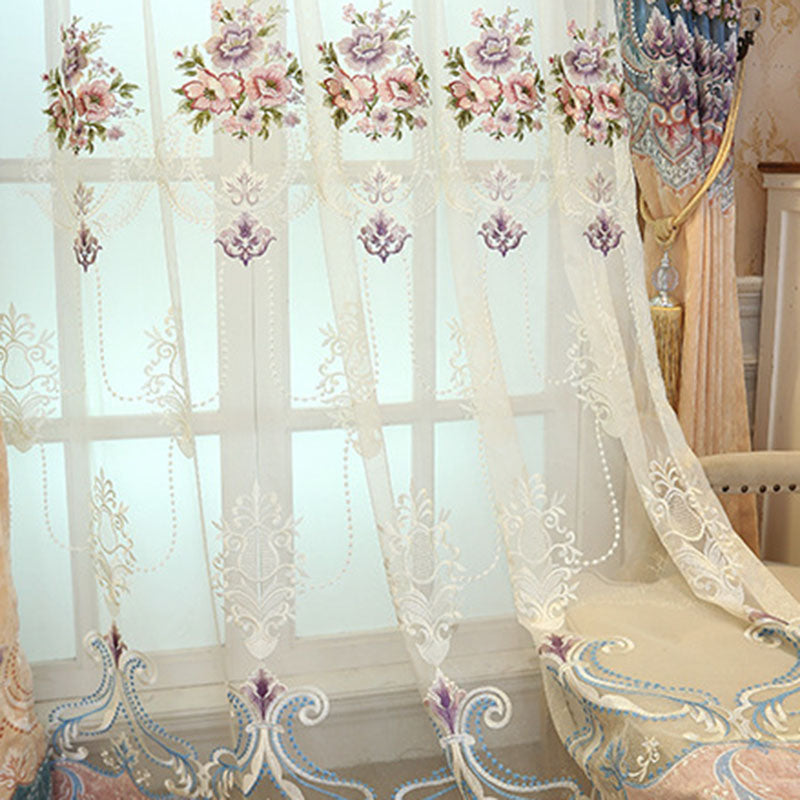 Blackout Curtains Sheer Floral Embroidery Window Curtains Shading Curtains Noble and Elegant Sheer for Living Room Bedroom Decoration Custom 2 Panels Drapes