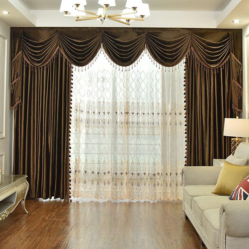 Luxury Velvet Custom Blackout Curtains Solid Color Coffee Window Curtains Prevents UV Ray Excellent Performance on Darkening for Bedroom Living Room