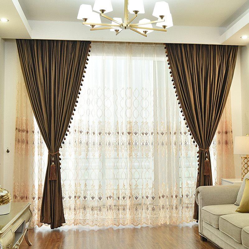 Luxury Velvet Custom Blackout Curtains Solid Color Coffee Window Curtains Prevents UV Ray Excellent Performance on Darkening for Bedroom Living Room