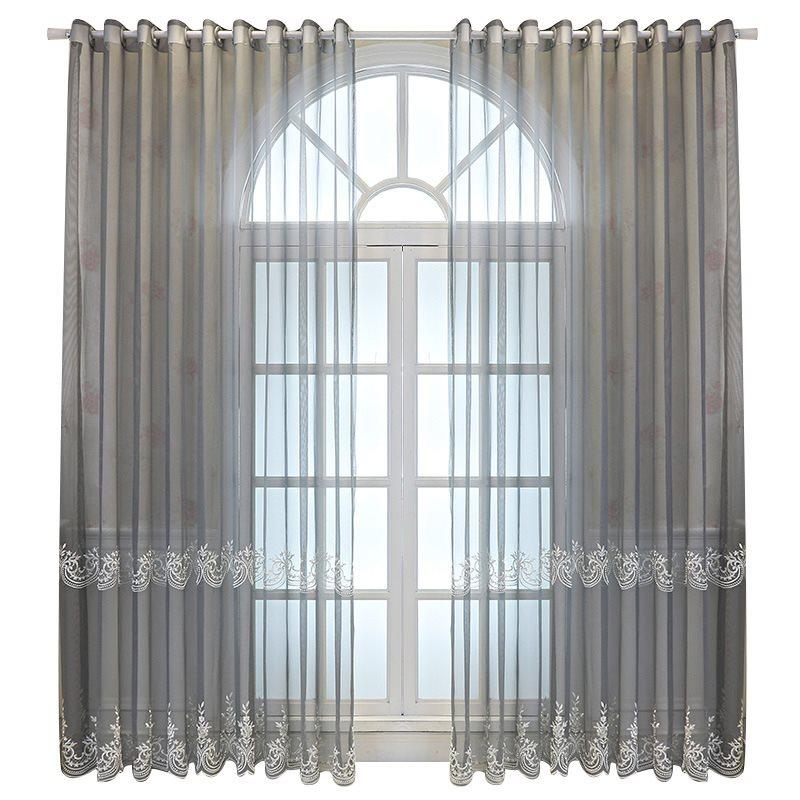 Embroidery Tulle Nail Bead Gray Luxury Sheer Curtains for Living Room Bedroom Decoration Custom 2 Panels Breathable Voile Drapes