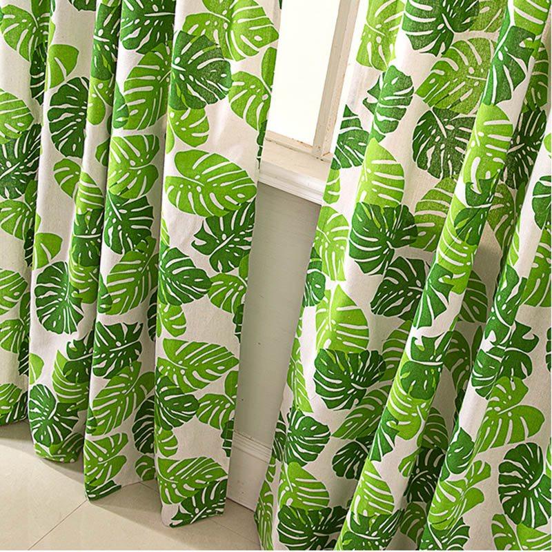 Green Leaves Cartoon Kids Curtain Cotton and Linen Half-shade Curtain Price for 1 Piece