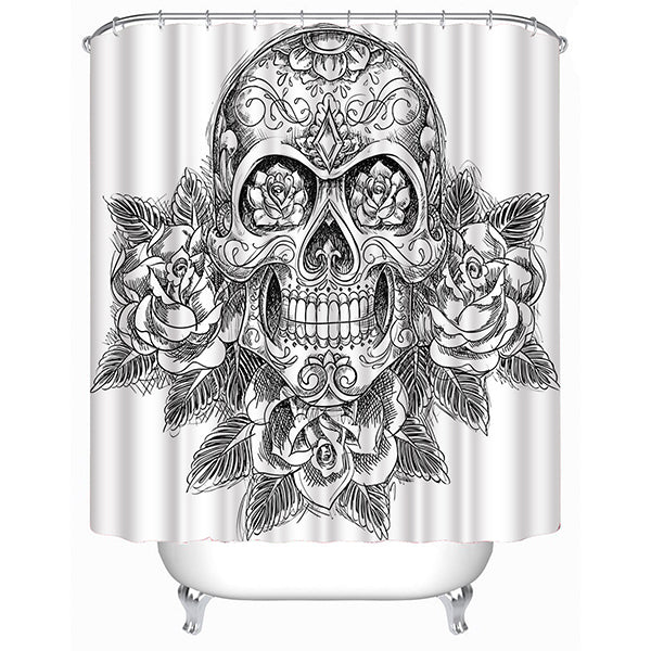 3D Skull and Roses Printed Polyester White Shower Curtain