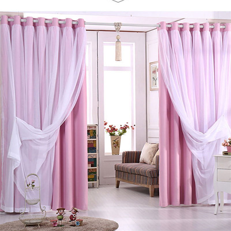 Double Layer Blackout Eyelet Curtains Lace Solid Window Curtain Sets for Living Room Bedroom Decoration 2 Panels High Shading Rate