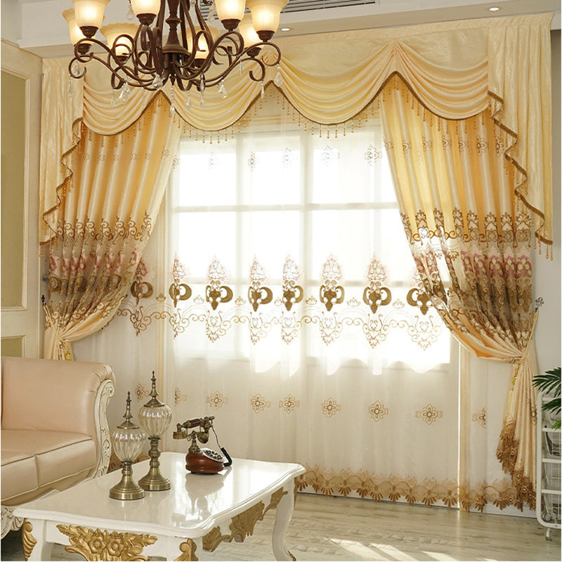 New European Elegant Floral Embroidery Sophia Shading Curtains Luxurious Hollow Curtains for Living Room Bedroom Decoration Custom 2 Panels Drapes Polyester Blend