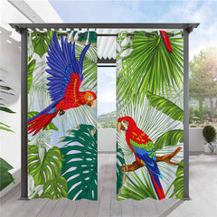 Modern Outdoor Curtains Bird and leaf 3D Animal Pattern Cabana Grommet Top Curtain Waterproof Sun-proof Heat-insulating 2 Panels