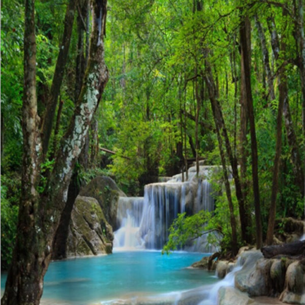 3D Waterfall and Hidden Forests Printed Polyester Shower Curtain