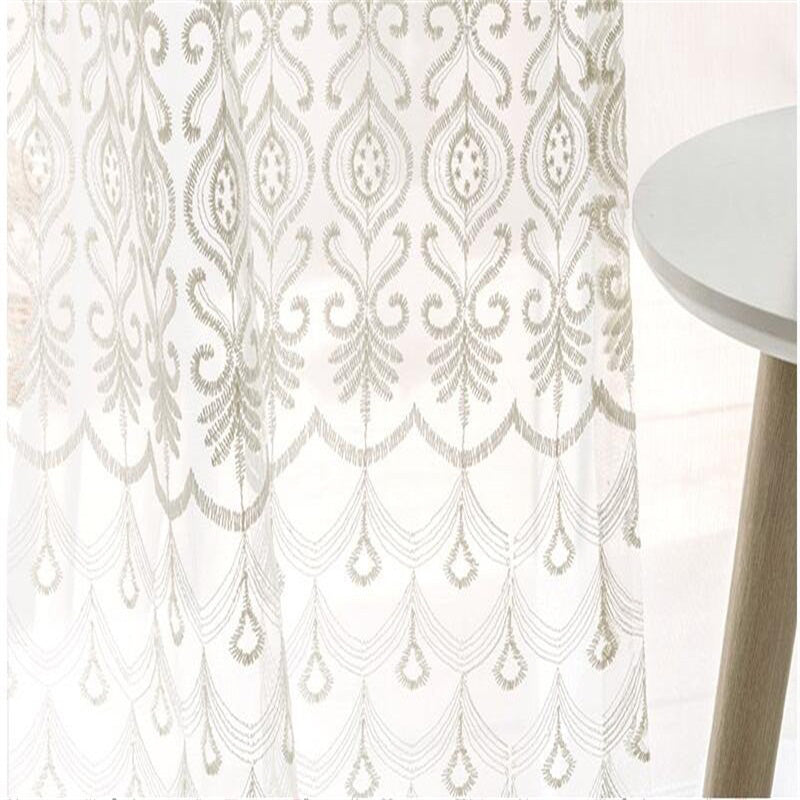 Korean Style Pastoral White Color with Lace Custom Sheer Curtain