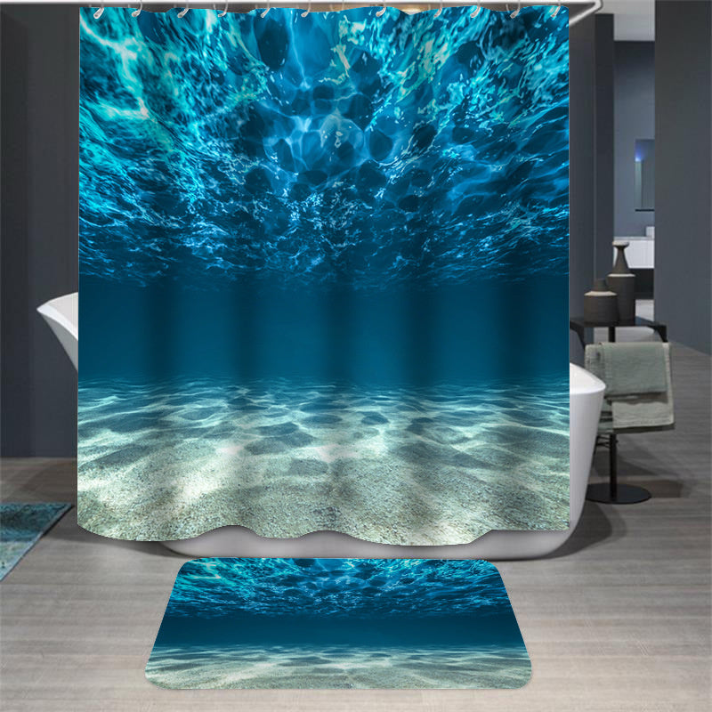 Waterproof and Mildewproof 3D Sea Print Polyester Shower Curtains with Hooks