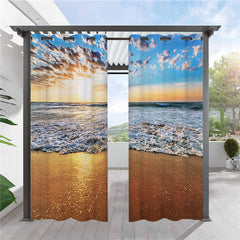 Modern 3D Scenery Outdoor Curtains Golden Ocean in the Sunset Grommet Top Cabana Curtain Waterproof Sun-proof Heat-insulating Polyester 2 Panels