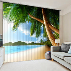 3D Lush Coconut Trees in the Beach Printed Natural Style Custom Living Room Curtain