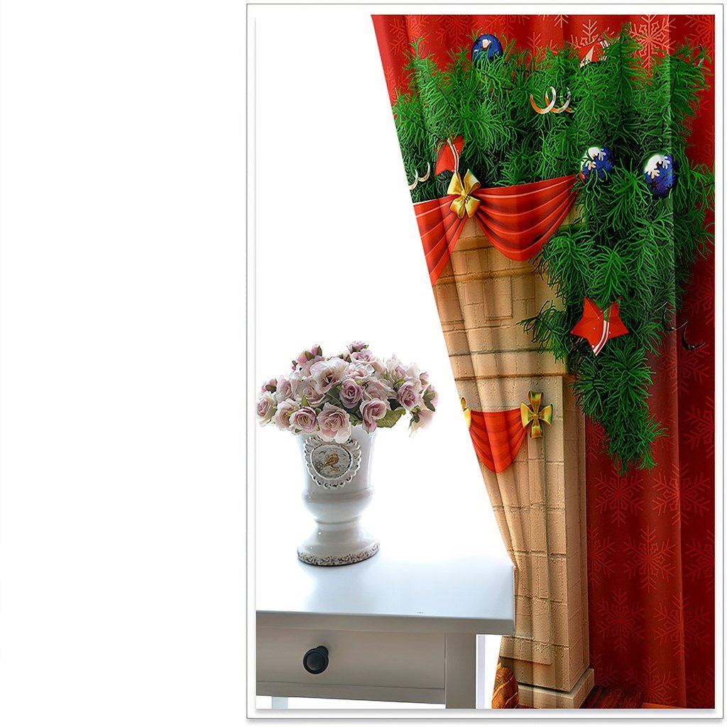 Christmas Fireplace 3D Blackout Curtains Xmas Print Curtains for Living Room Bedroom Window Drapes 2 Panel Set