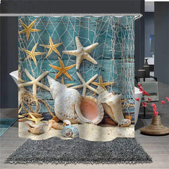 Waterproof and Mildewproof Starfish and Shells 3D Scenery Polyester Shower Curtains