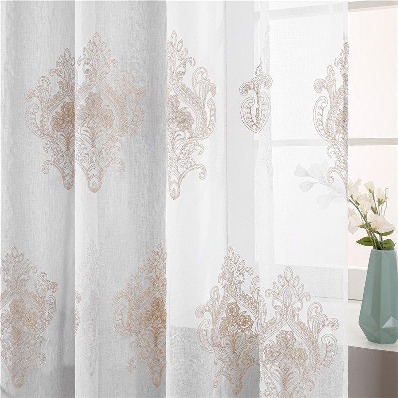 Simple Style Tulle White Coffee Embroidery Sheer Curtains for Living Room Bedroom Decoration Custom 2 Panels Breathable Voile Drapes