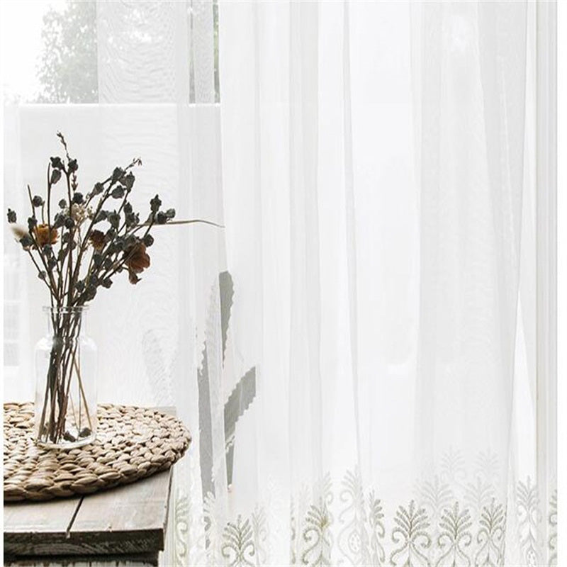 Korean Style Pastoral White Color with Lace Custom Sheer Curtain