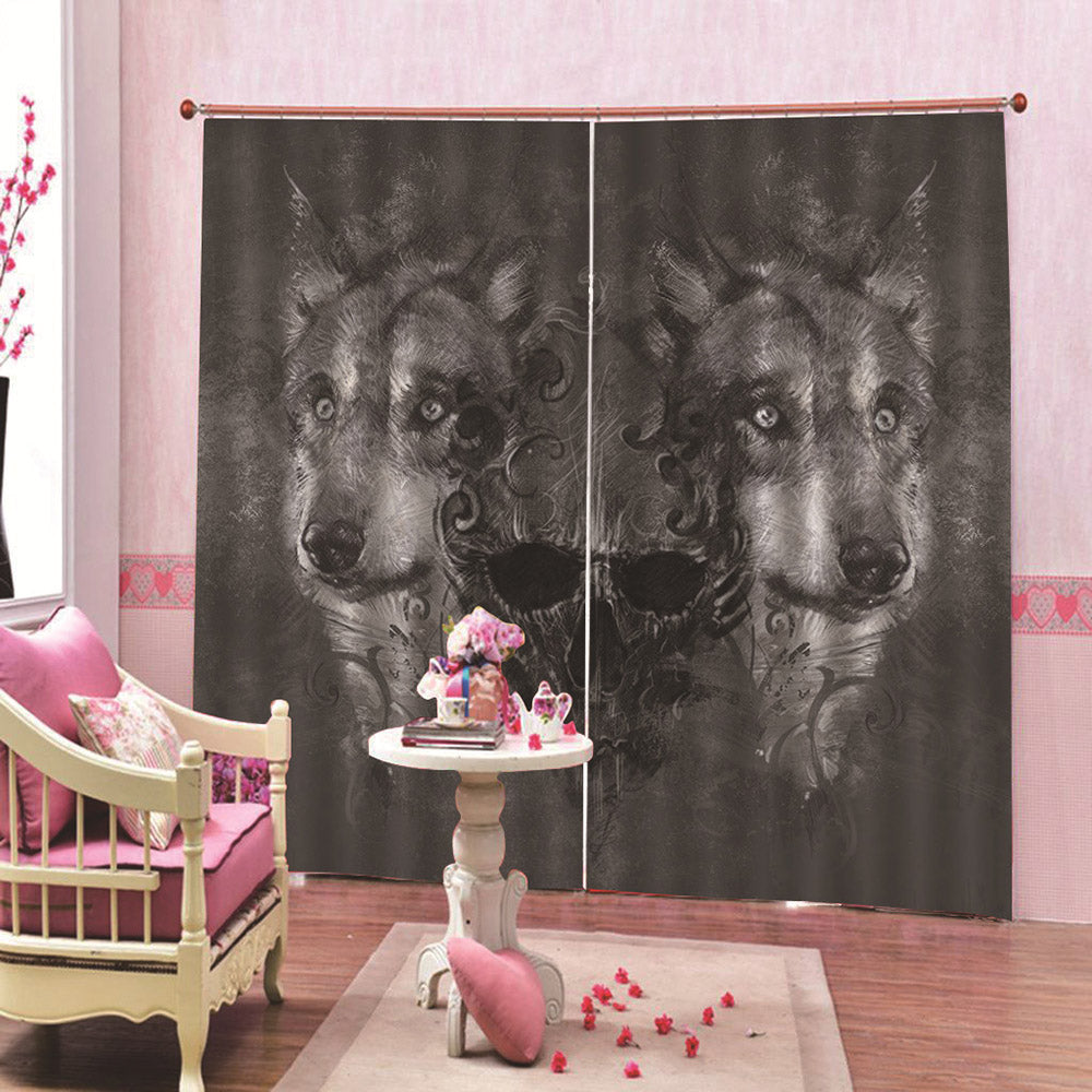 3D Print Wolf and Skull Curtains Modern Blackout Curtain Custom 2 Panels Drapes for Living Room Bedroom No Pilling No Fading No off-lining