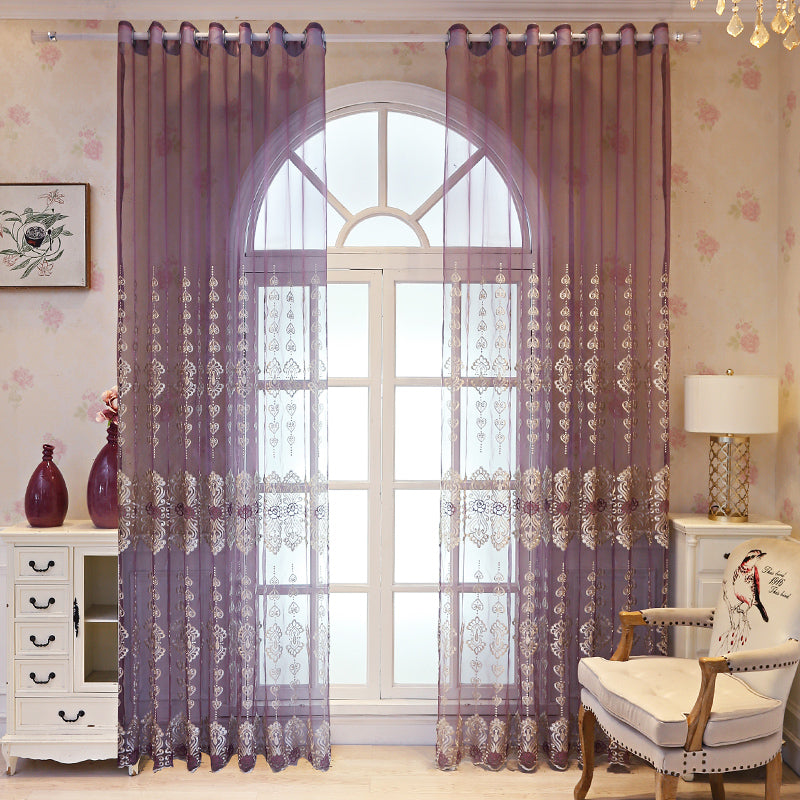 Embroidery Voile Curtains Window Sheer Curtains Noble and Elegant for Living Room Bedroom Decoration Custom 2 Panels Drapes Breathable