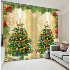 3D Wonderful Christmas Trees Printed Polyester Modern Style Blackout Custom Christmas Curtain