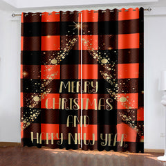 3D Wonderful Christmas Red and BlackTartan Printed Curtains Polyester Modern Style Blackout Custom Christmas Curtains