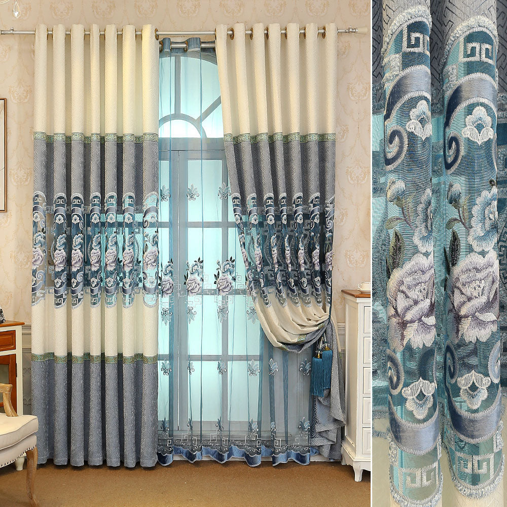 Blackout Curtains Floral Hollow-out Embroidery Window Curtains European Elegant Shading Curtains Sheer for Living Room Bedroom Decoration Custom 2 Panels