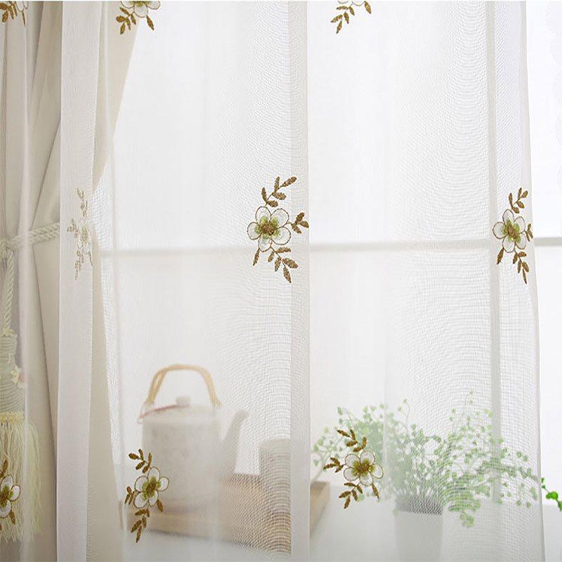 Embroidery Blackout and Decorative Cloth and Sheer Sewing Together Beige 2 Panels Curtain