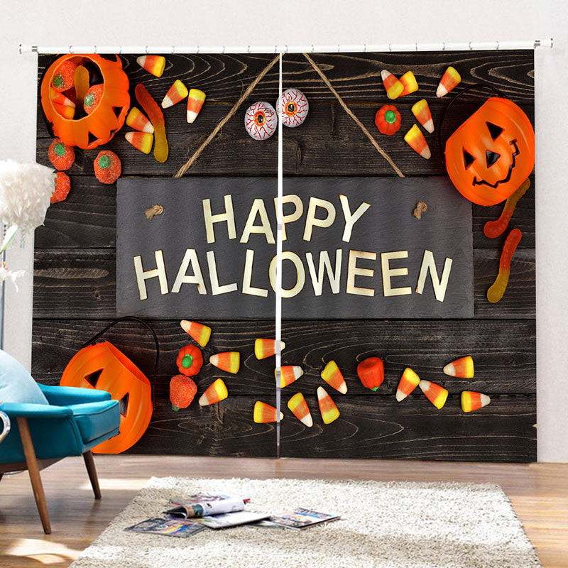 Happy Halloween 3D Printed Blackout Decorative Window Curtains Custom 2 Panels Drapes No Pilling No Fading No off-lining