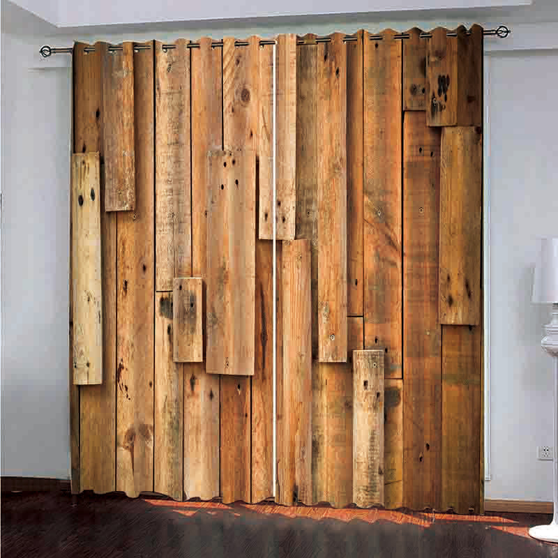 3D Vintage Rustic Theme Realistic Wooden Doors Blackout Decorative Curtain for Living Room