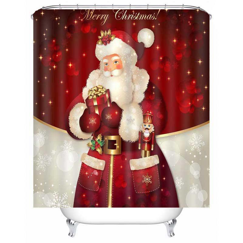 3D Father Christmas Painted Waterproof Shower Curtain Set for Shower Stall and Bathtub