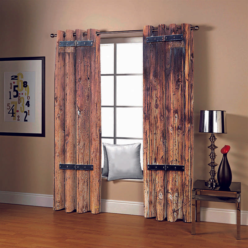 Vintage Window Curtains House Old Wooden Doors Blackout 3D Scenery Curtains