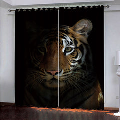 3D HD Digital Animal Print Blackout and Heat Insulation Decorative Curtains with Beautiful Tiger Pattern Living Room Bedroom Window Drapes 2 Panel Set