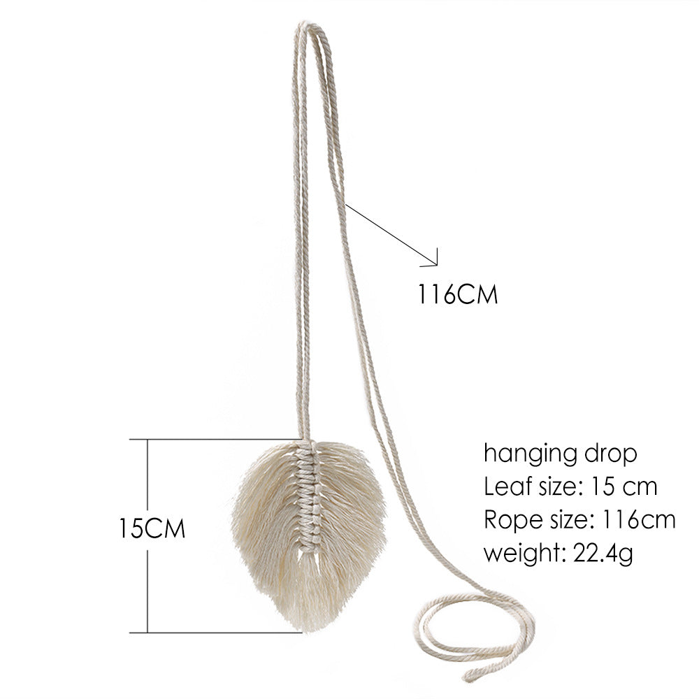 Nordic White Curtain Tiebacks Tassel Leaf Shape 1 Pair Hand-woven Cotton Rope Curtain Buckle Ornaments