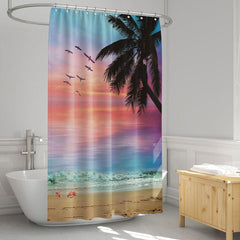 3D Printed Coast Sunset Palm Landscape Shower Curtain Set Bathroom Partition Curtain Durable Waterproof Mildew Proof Polyester