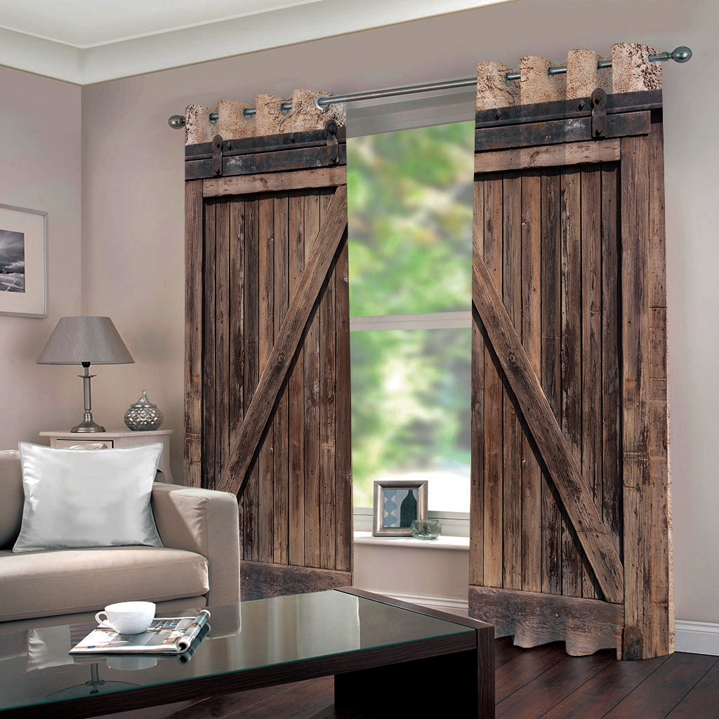 3D Old Wooden Barn Door Decorative Polyester Custom Blackout Curtains for Living Room and Bedroom