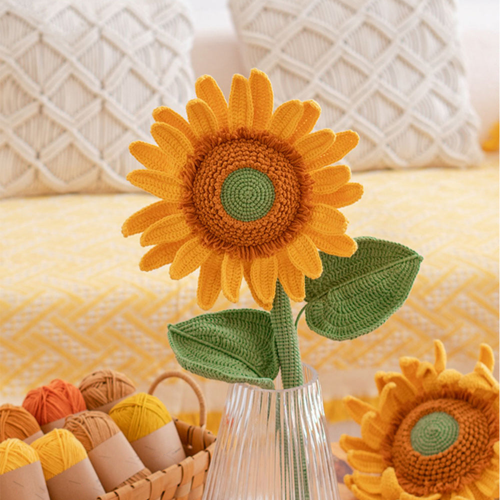 Handcrafted Sunflower Bouquet Finished Homemade Hand-Woven Wool to Send Girlfriend Birthday Gift