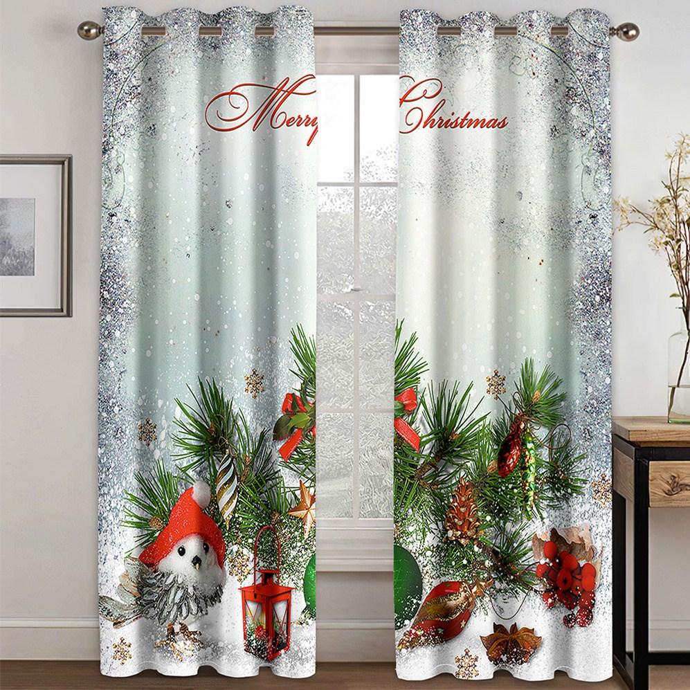 3D Blackout Curtains Christmas Tree and Bell  Xmas Print Window Curtains for Living Room Bedroom Window Drapes 2 Panels Set