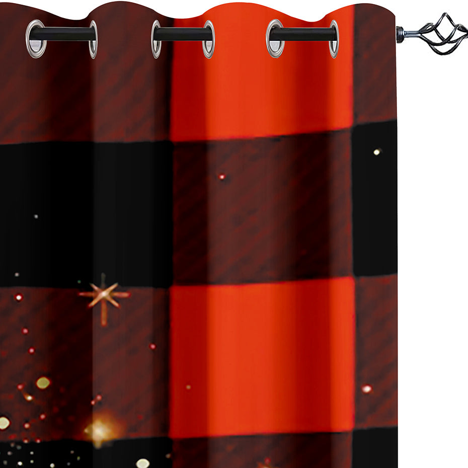 3D Wonderful Christmas Red and BlackTartan Printed Curtains Polyester Modern Style Blackout Custom Christmas Curtains