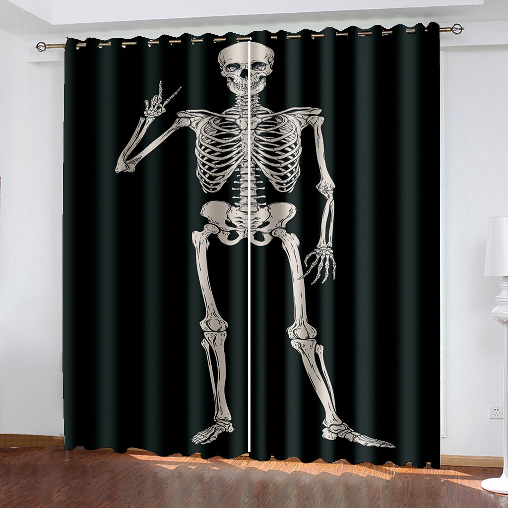 Creative Halloween Skull Black 3D Printed Blackout Decoration Window Shading Curtains Custom 2 Panels Drapes