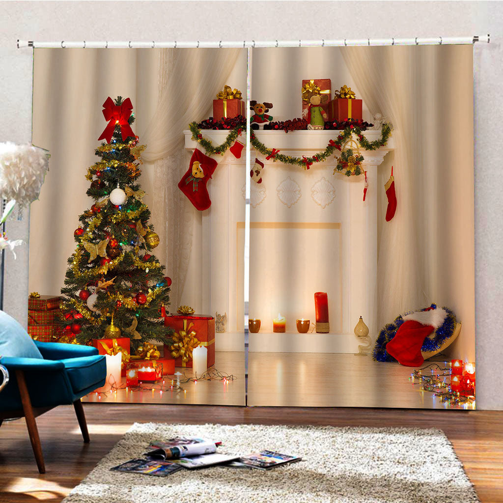 Christmas Theme Thick Fabric Blackout and Festival Decorative 3D Curtains Backdrop