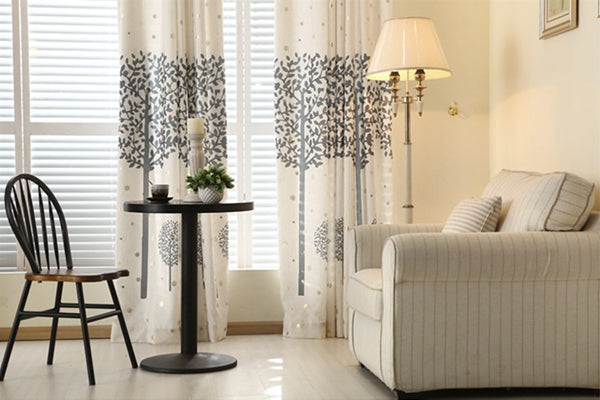 Concise Grey Tree Printing Shading Cloth & Sheer Curtain Sets