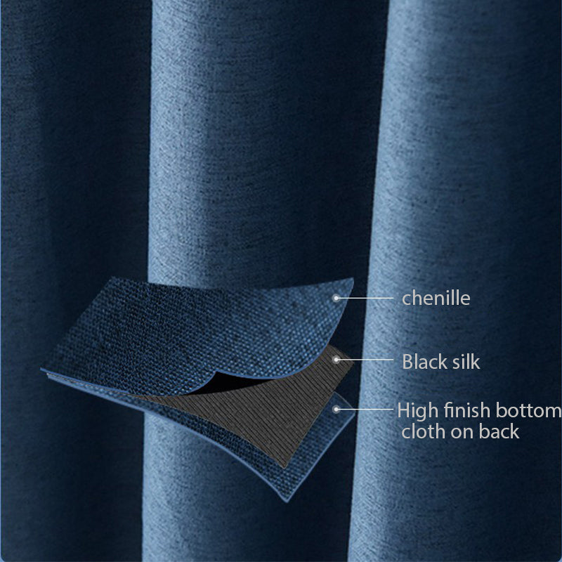 Modern Window Curtains Chenille Plain Dark Blue Blackout Curtains for Living Room Bedroom Curtain Custom 2 Panels Drapes Decoration Heat insulation Sun Protection